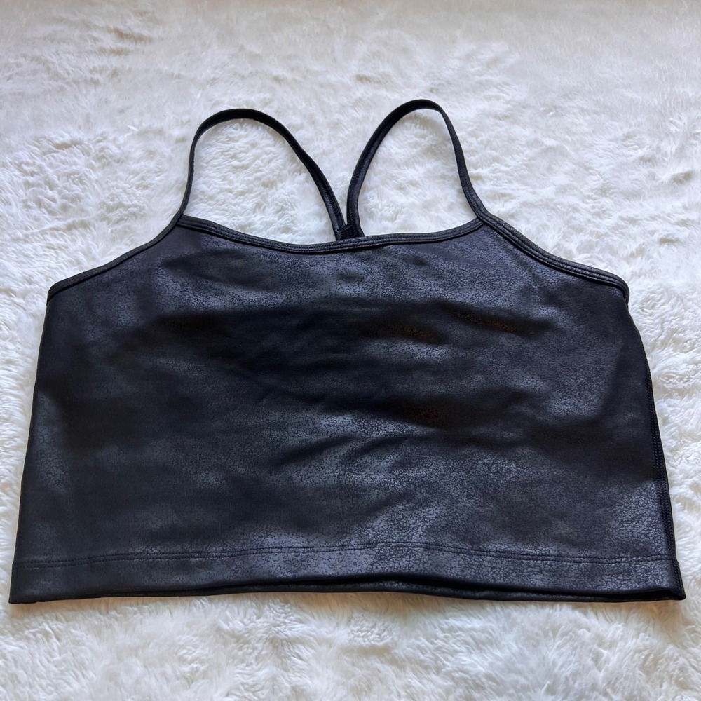 OFFLINE by Aerie Black Crackle Faux Leather Longline Sports Bra Medium Support M